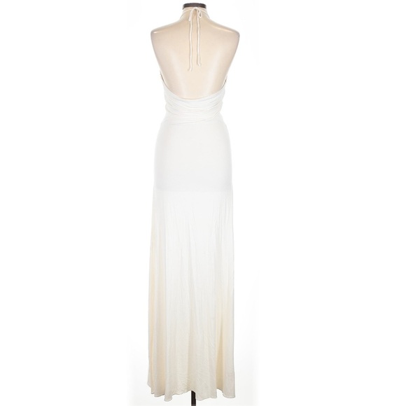 SKY Brand Halter Gown Dramatic Open Back Rayon Spandex Blend Pocahontas Large - Picture 2 of 11